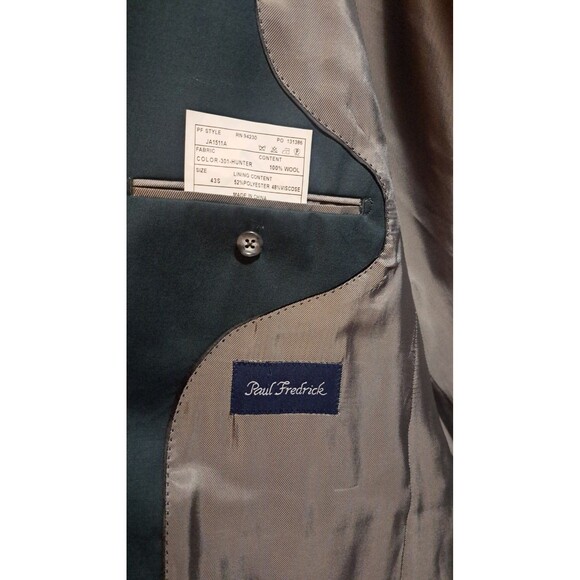 Paul Fredrick Classic Fit Men Green Wool Blazer Sport Coat Size 43 S - Picture 2 of 5